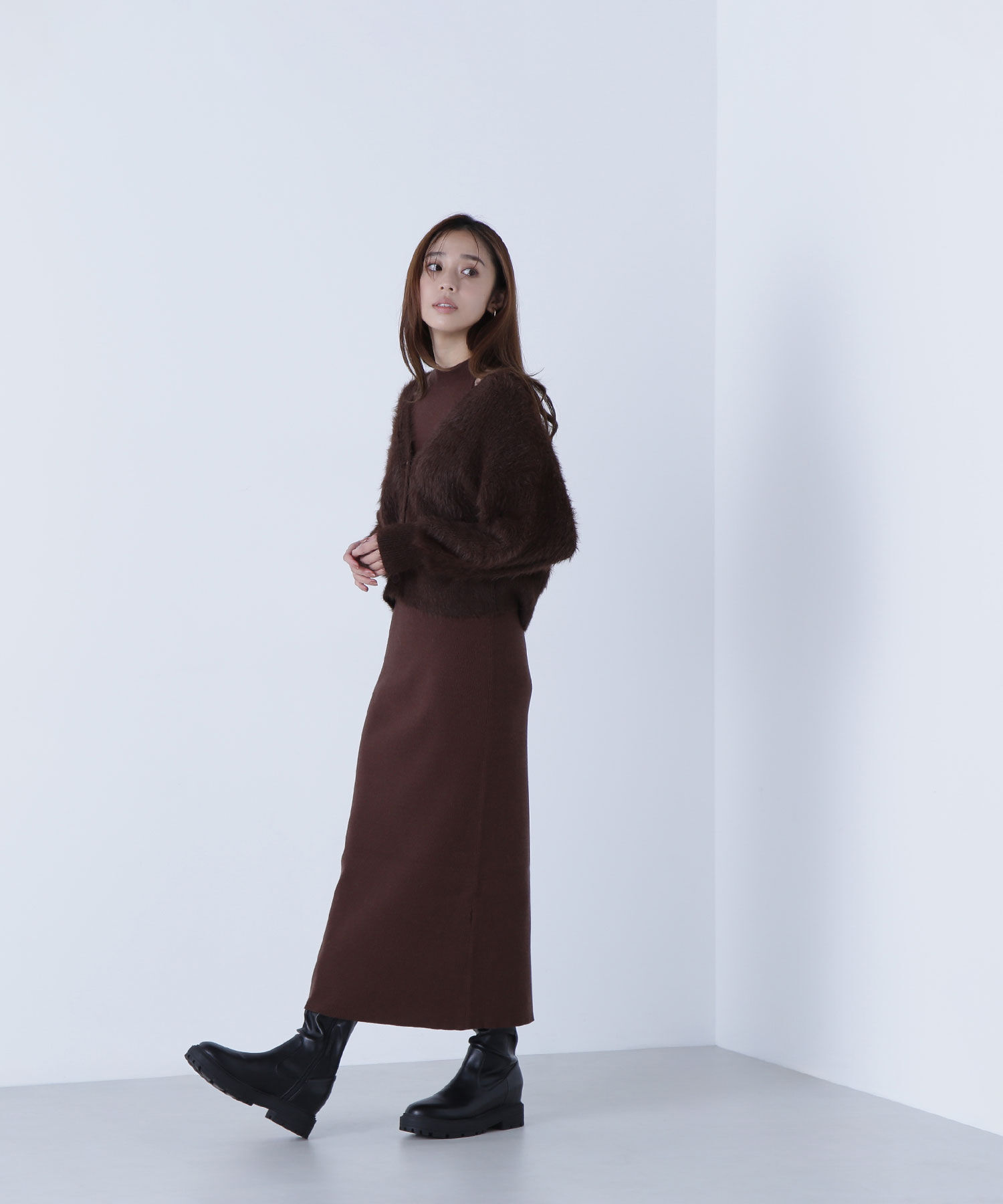  「シャギーカーデセットニットワンピース」|ワンピース|
