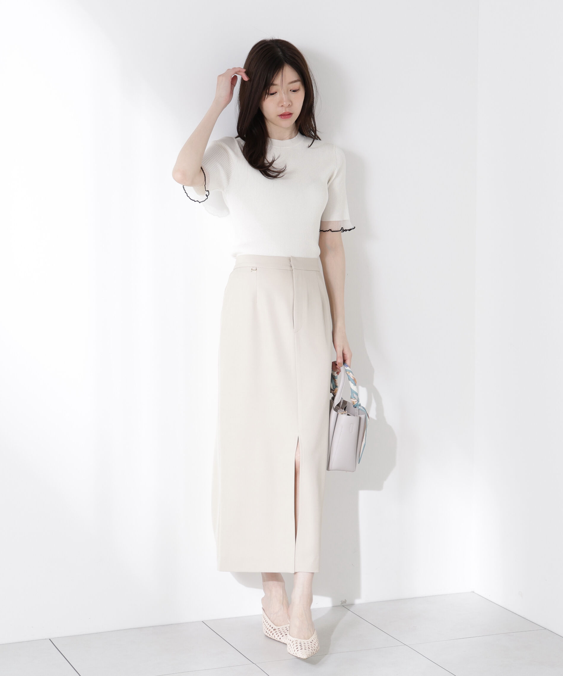 PROPORTION BODY DRESSING「部分シアー半袖リブニット」|ニット・セーター|