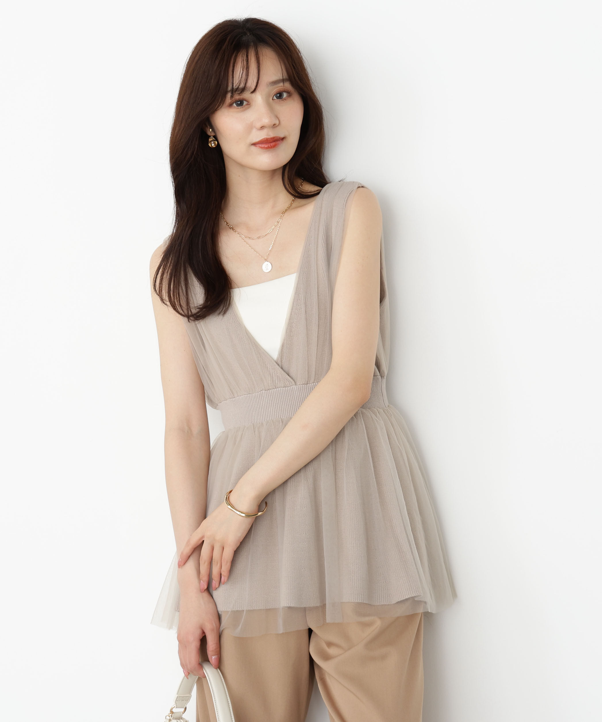 PROPORTION BODY DRESSING「チュールドッキングニットジレ 25AW」|ニット・セーター|
