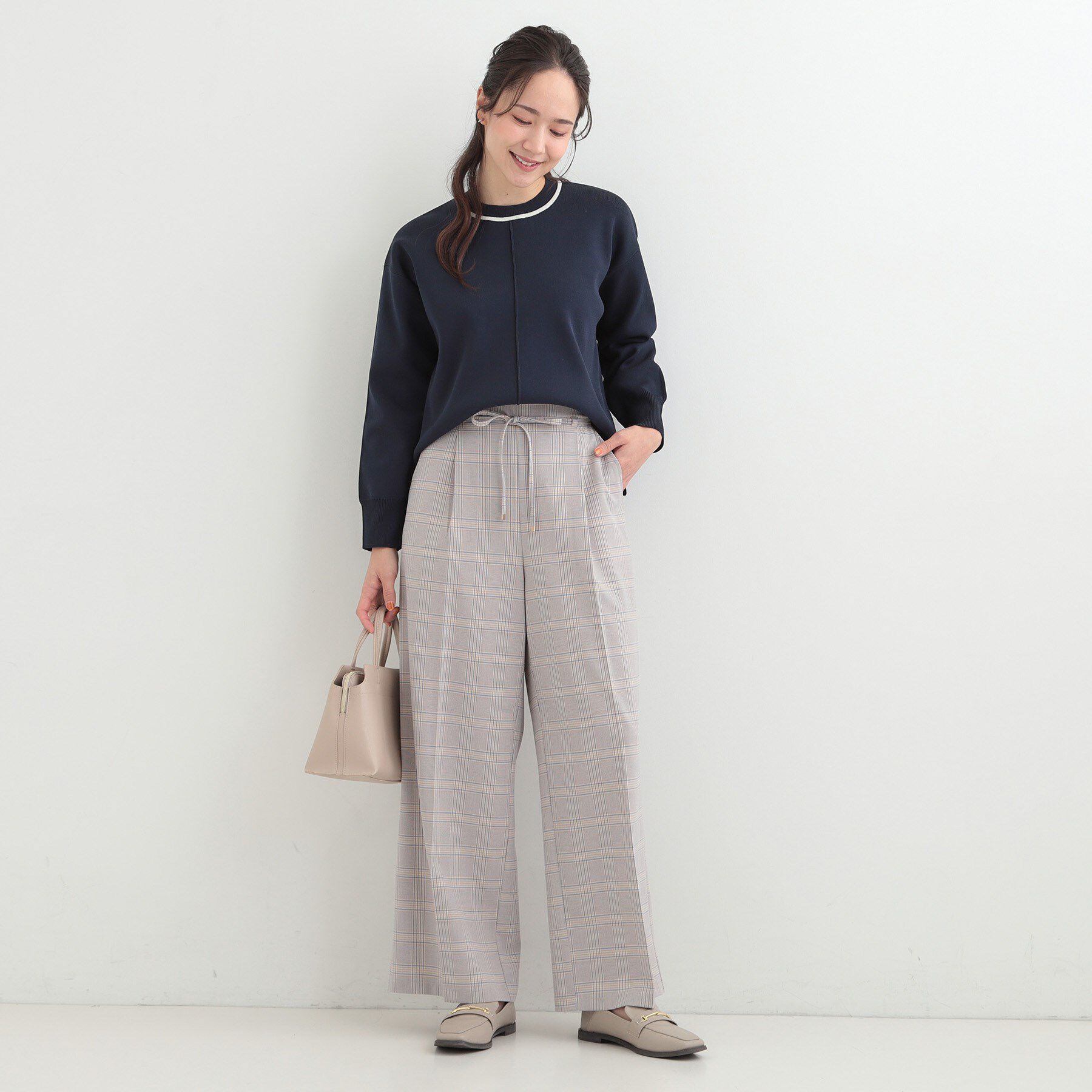 SHOO･LA･RUE「【洗濯機可/S-LL】軽やかなパイピングがポイント スウェットライクニット」|ニット・セーター|