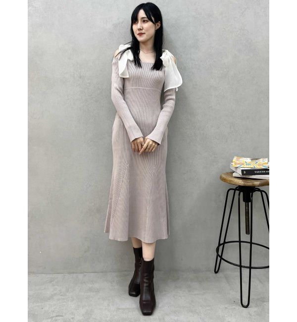 MERCURYDUO「ショルダーリボンニットワンピース」|ワンピース|