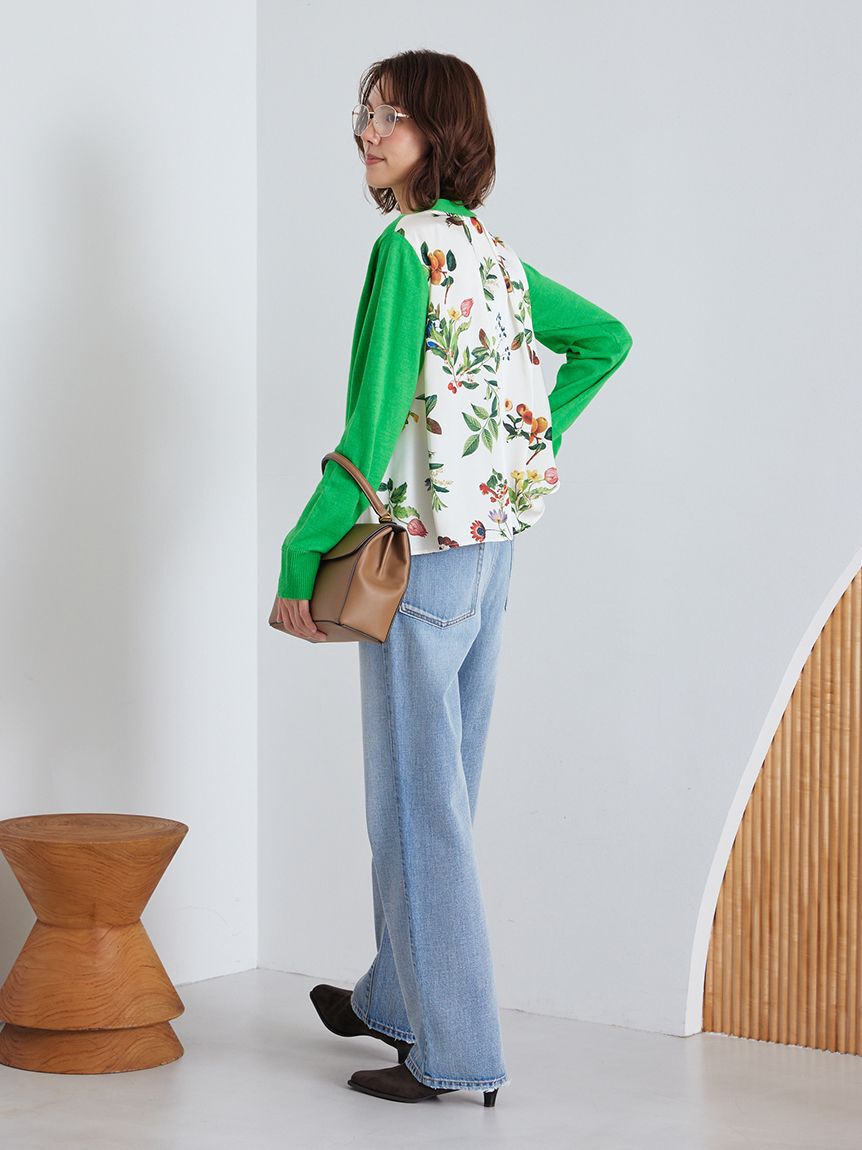 Mila Owen「【WEB限定カラー】カシミヤコットンボタニカルドッキングカーディガン」|カーディガン|