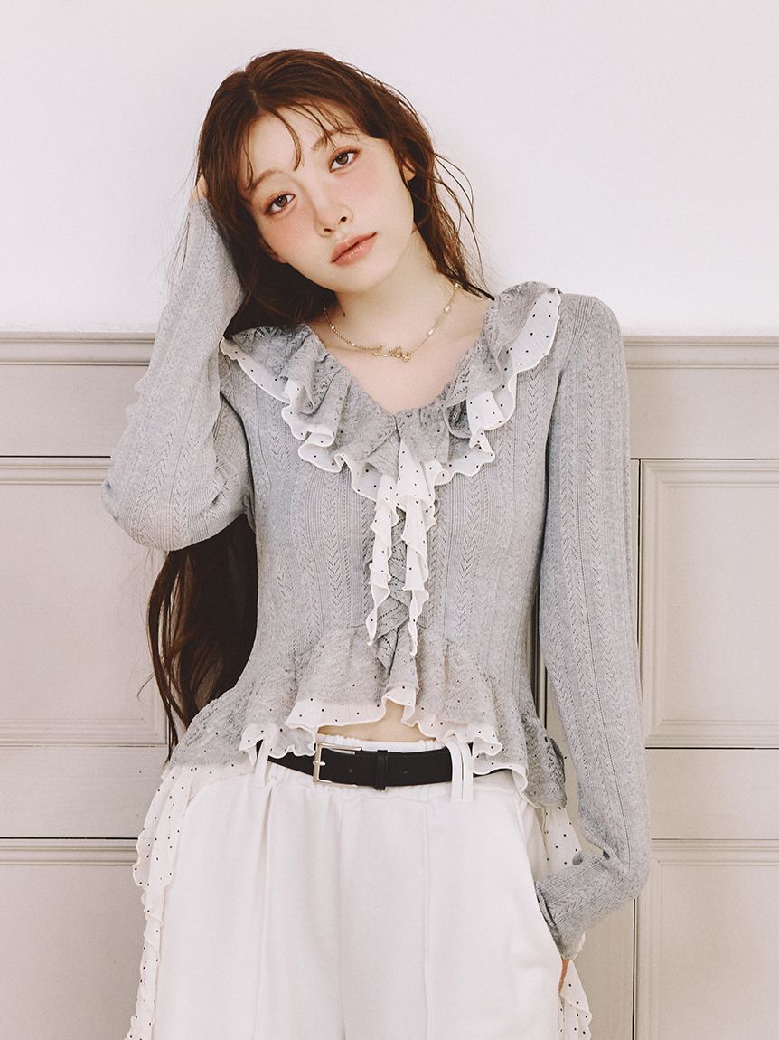 LILY BROWN「【限定カラー】ボリュームフリルニットトップス」|ニット・セーター|GRY
