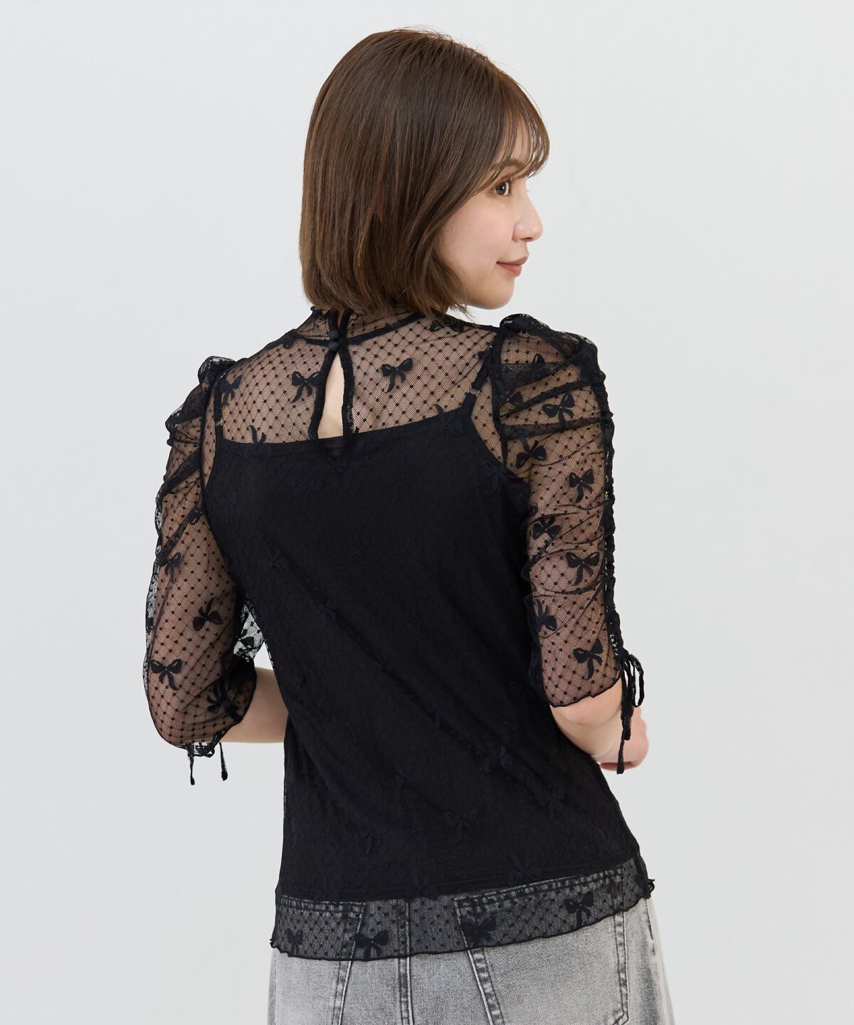 REDYAZEL「ミニリボン柄シアートップス」|Tシャツ・カットソー|