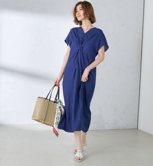 SHIPS for women「〈手洗い可能〉麻混 ノットディテール フレンチスリーブ ワンピース」|ワンピース|