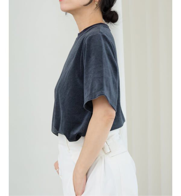 IENA LA BOUCLE「《予約》IENA LA BOUCLE ベロアボーダーTシャツ」|Tシャツ・カットソー|