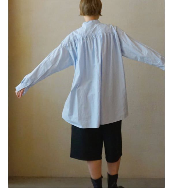 journal standard luxe「60コットン スタンドカラーギャザーシャツ」|シャツ・ブラウス|サックスブルー