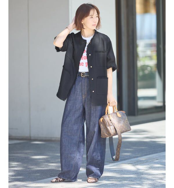journal standard L'essage「TWEEDY MESH ショートスリーブジャケット」|ノーカラージャケット|