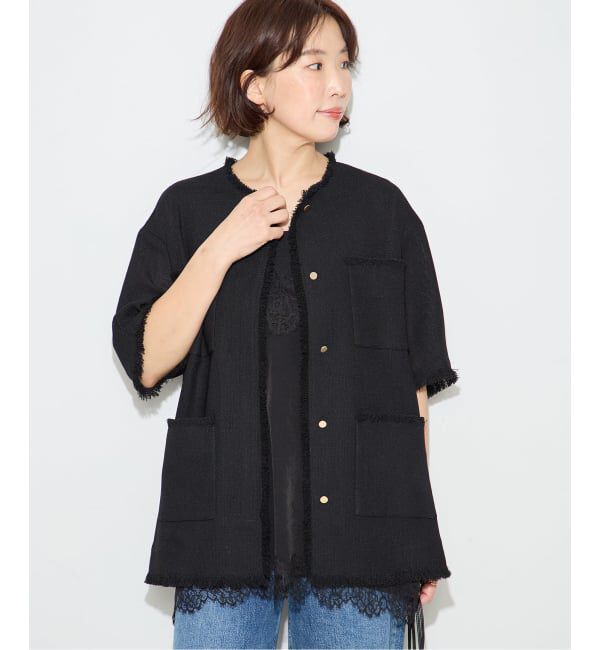journal standard L'essage「TWEEDY MESH ショートスリーブジャケット」|ノーカラージャケット|