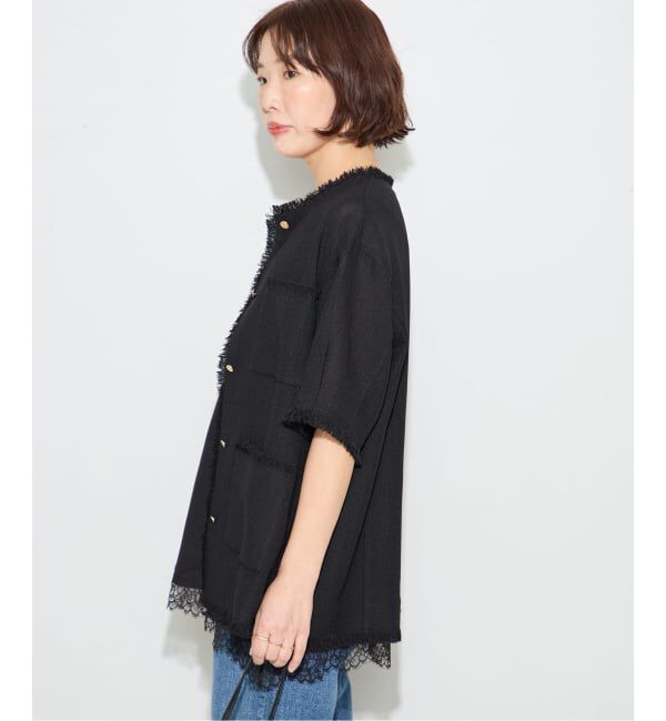 journal standard L'essage「TWEEDY MESH ショートスリーブジャケット」|ノーカラージャケット|