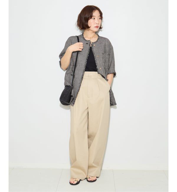 journal standard L'essage「TWEEDY MESH ショートスリーブジャケット」|ノーカラージャケット|