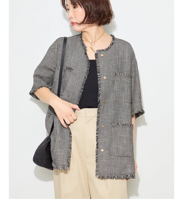 journal standard L'essage「TWEEDY MESH ショートスリーブジャケット」|ノーカラージャケット|