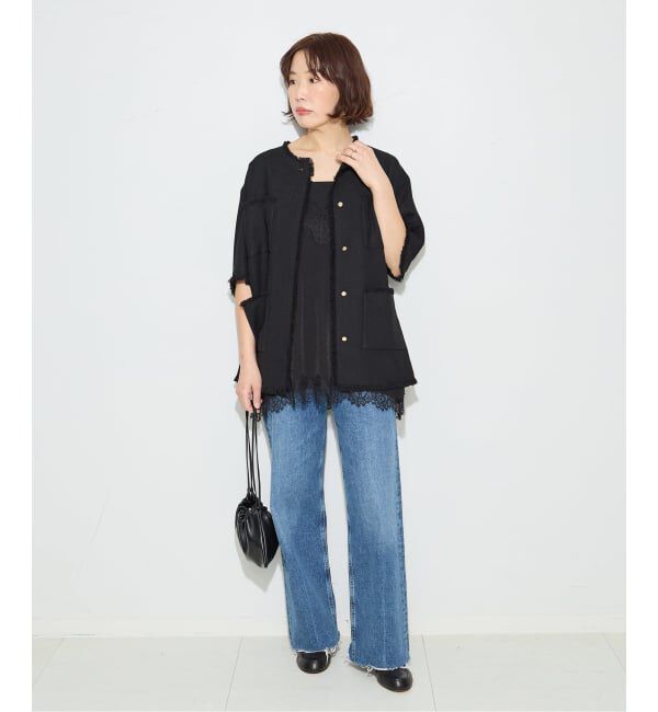journal standard L'essage「TWEEDY MESH ショートスリーブジャケット」|ノーカラージャケット|