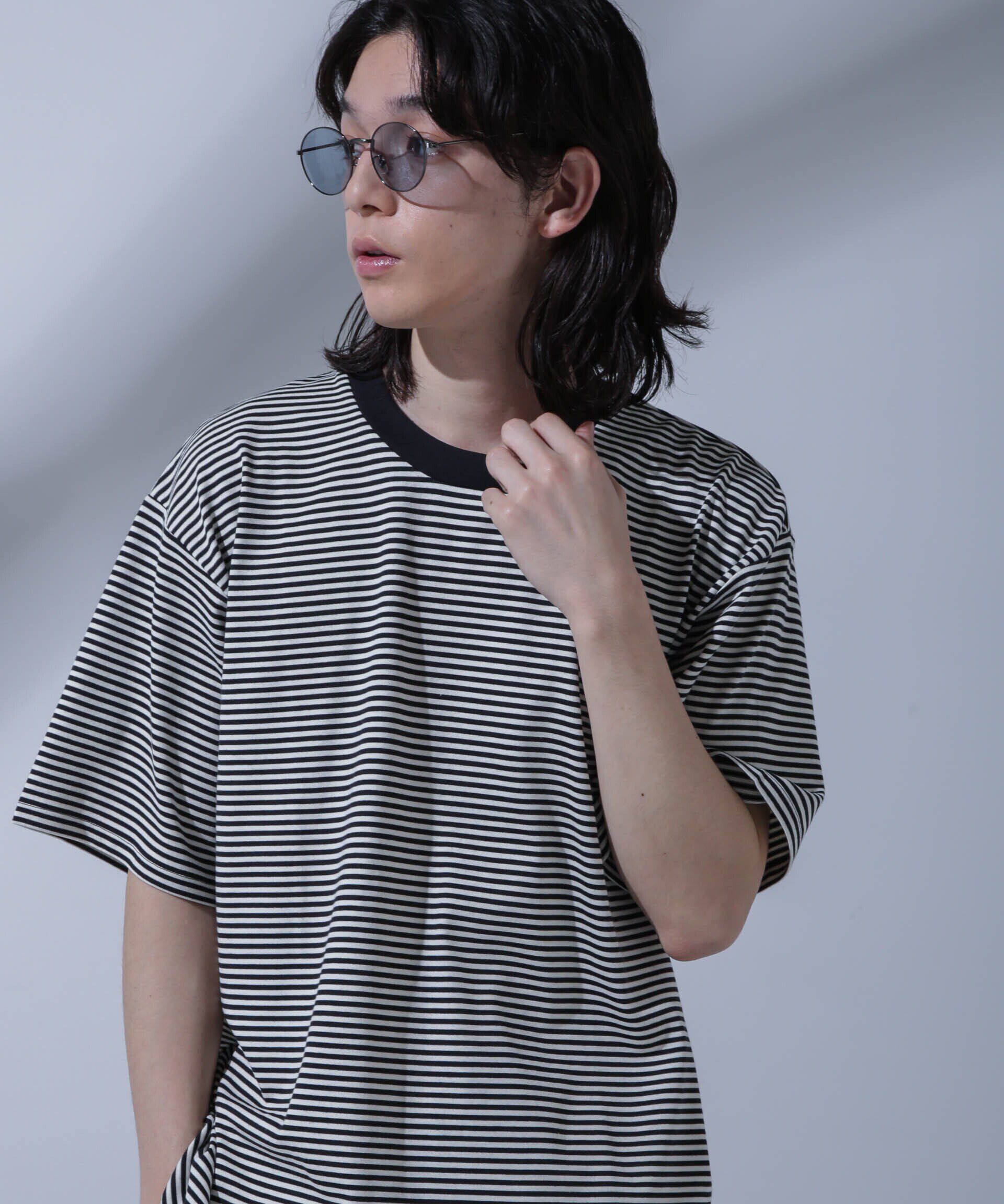 nano･universe「Anti Soaked(R)  汗染み防止 ボーダークルーネックTシャツ」|Tシャツ・カットソー|ブラック