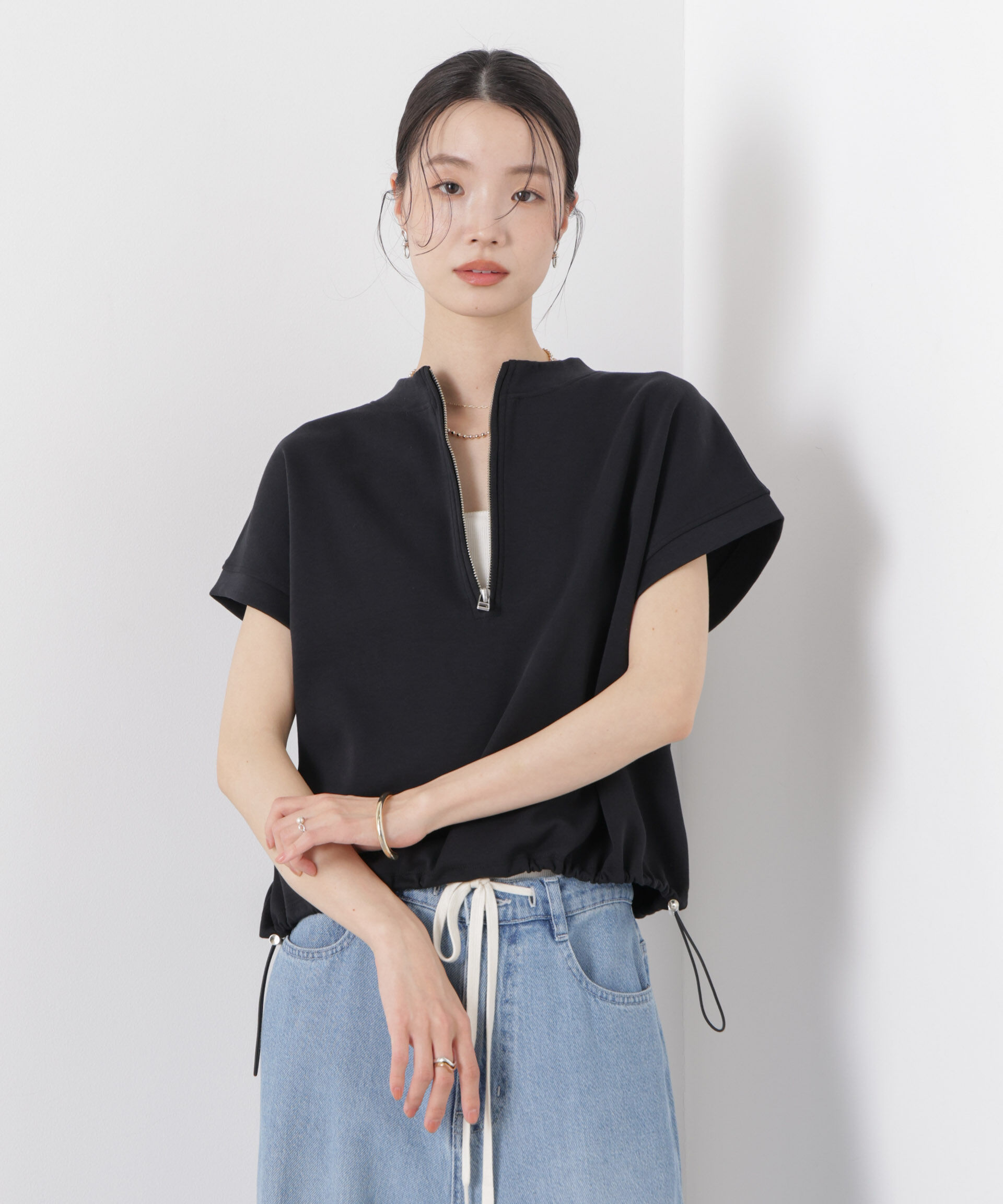 nano･universe「接触冷感ダンボールカットハーフジップトップス(セットアップ可)」|Tシャツ・カットソー|