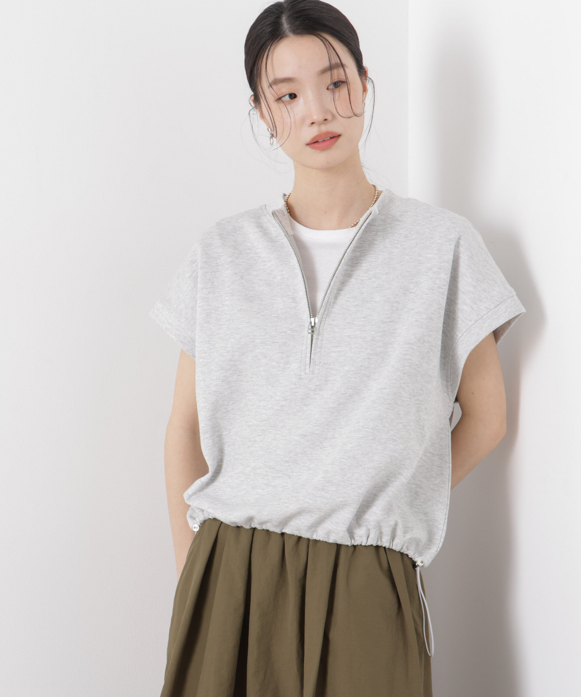 nano･universe「接触冷感ダンボールカットハーフジップトップス(セットアップ可)」|Tシャツ・カットソー|