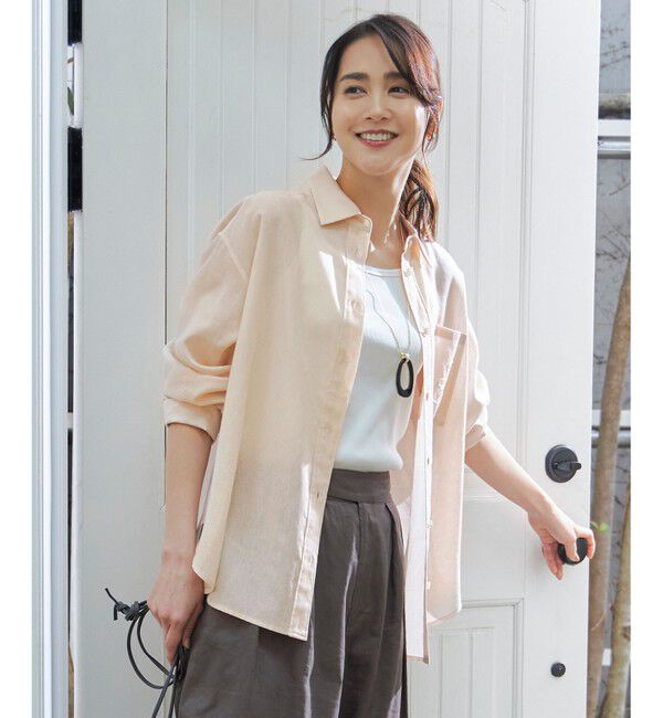 自由区「【洗える】テンセルリネンベーシック シャツ」|シャツ・ブラウス|ピンク