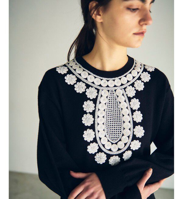 GRACE CONTINENTAL「エスニック刺繍ニットワンピース」|ワンピース|ブラック
