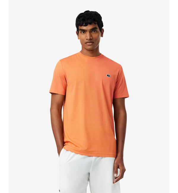 LACOSTE「ウルトラドライ コートジャカードジップポロシャツ」|Tシャツ・カットソー|オレンジ