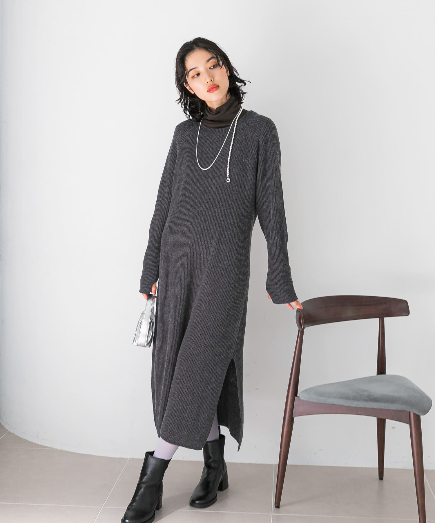 URBAN RESEARCH ROSSO「ヤク混サイドスリット畦ニットワンピース」|ワンピース|