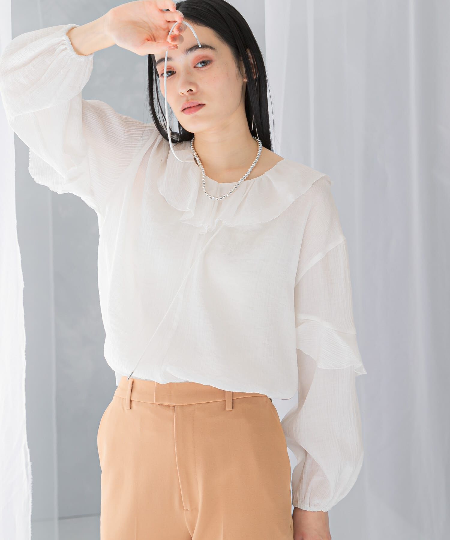 URBAN RESEARCH ROSSO「『WEB/一部店舗限定カラー』楊柳フリルブラウス」|シャツ・ブラウス|ホワイト