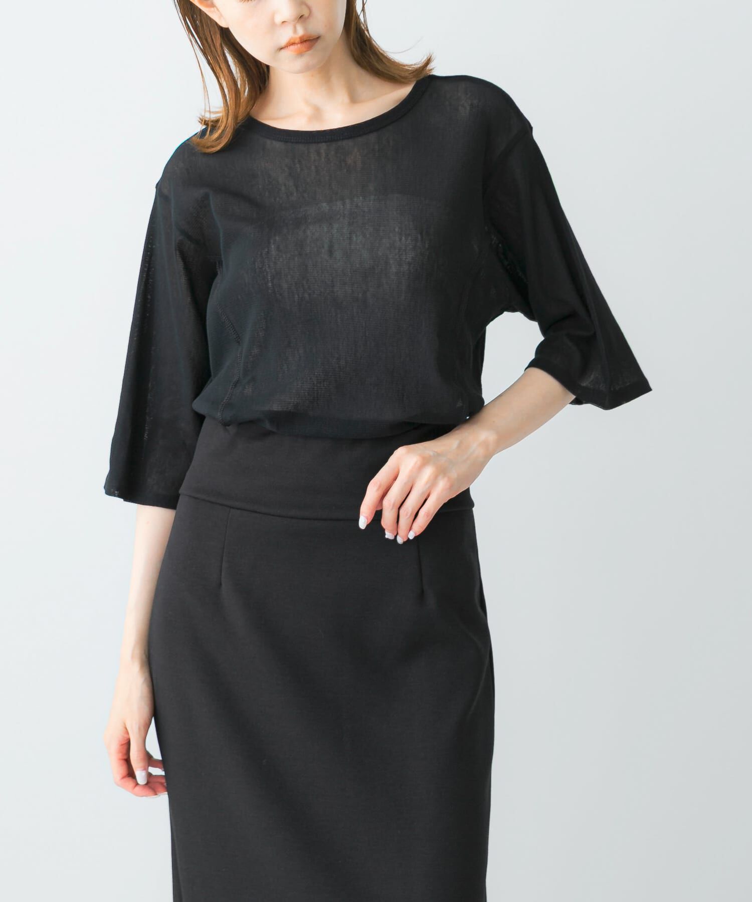 URBAN RESEARCH ROSSO「YENN　COTTON TULLE T-SHIRTS」|Tシャツ・カットソー|ブラック