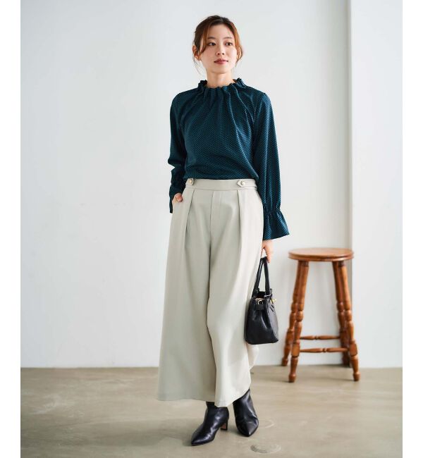 le.coeur blanc「ウールライクウエストデザインワイドクロップドパンツ」|その他|