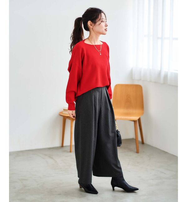 le.coeur blanc「ウールライクウエストデザインワイドクロップドパンツ」|その他|
