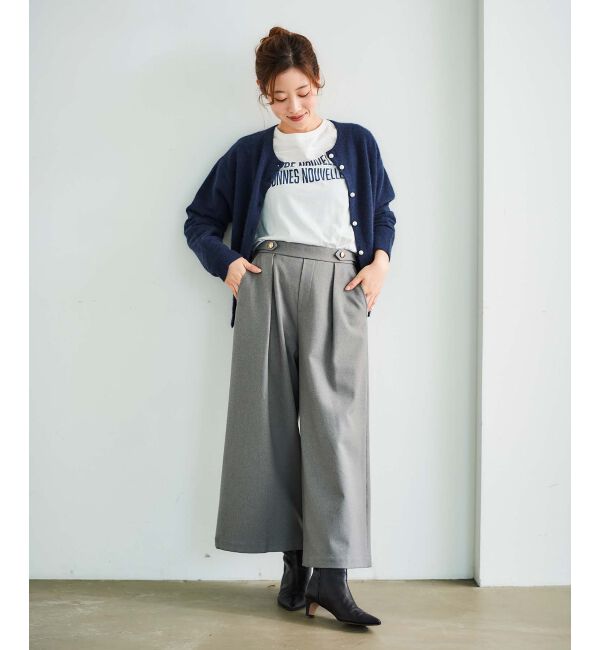 le.coeur blanc「ウールライクウエストデザインワイドクロップドパンツ」|その他|