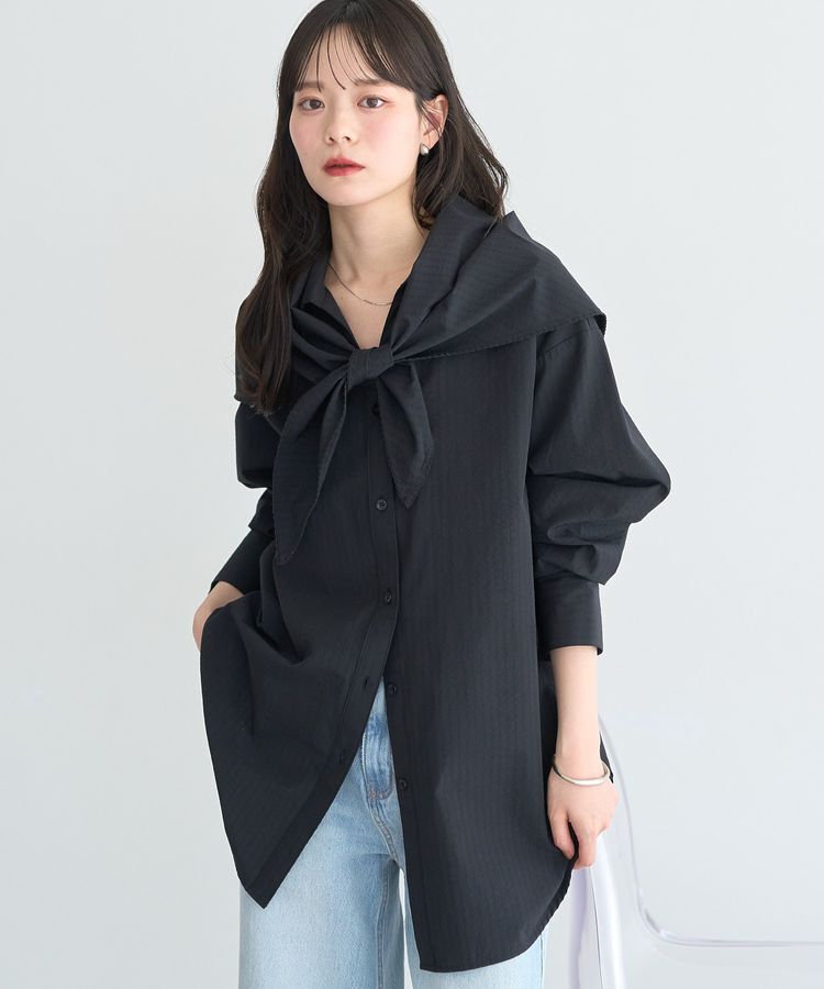 earth music&ecology「【SET2点】スカーフ付きスキッパーシャツ」|シャツ・ブラウス|Black
