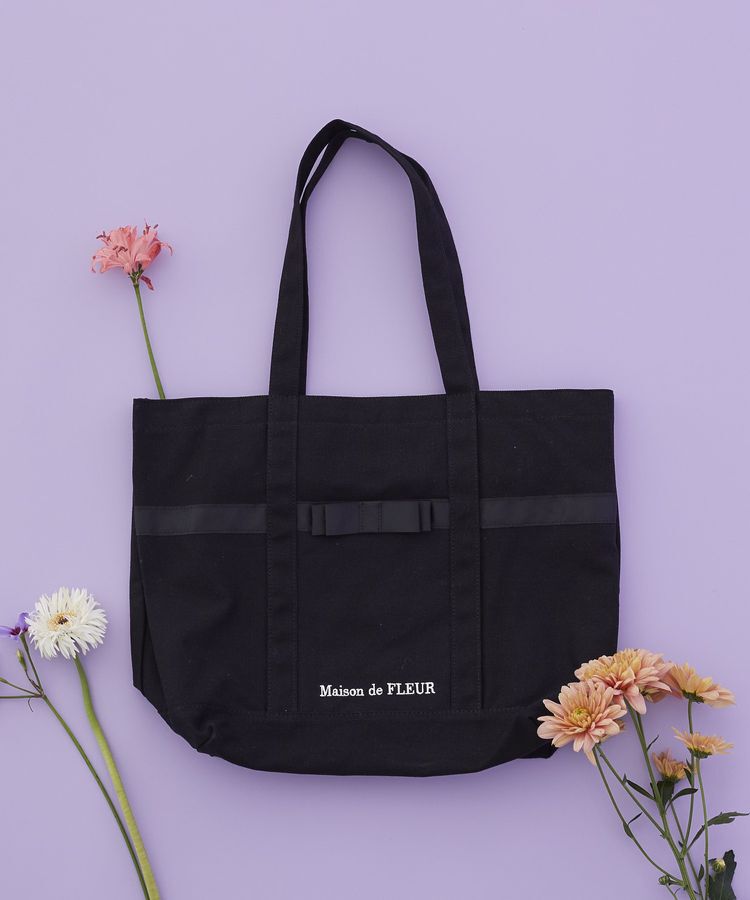 Maison de FLEUR「【Mサイズ/機能性バッグ/A4対応】マルチポケット帆布トートMバッグ」|トートバッグ|ブラック