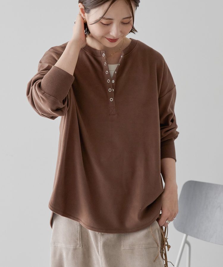 AMERICAN HOLIC「ソフトタッチヘンリーネックプルオーバー」|Tシャツ・カットソー|Brown