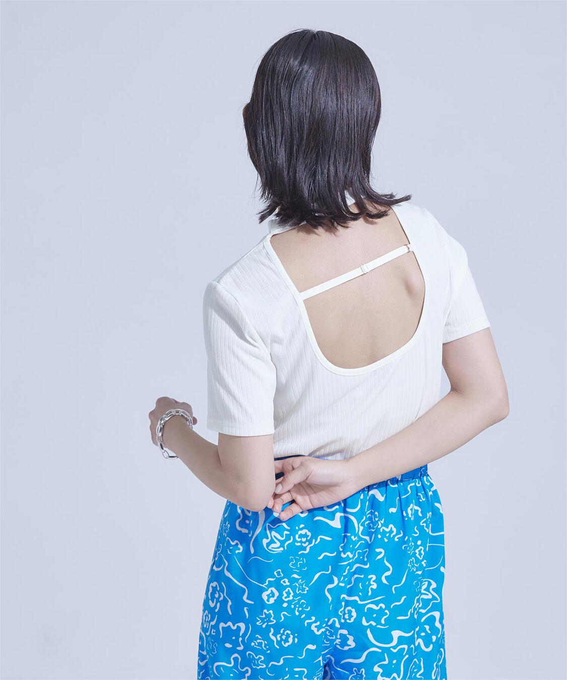 miette「バックオープンリブトップス」|Tシャツ・カットソー|ホワイト