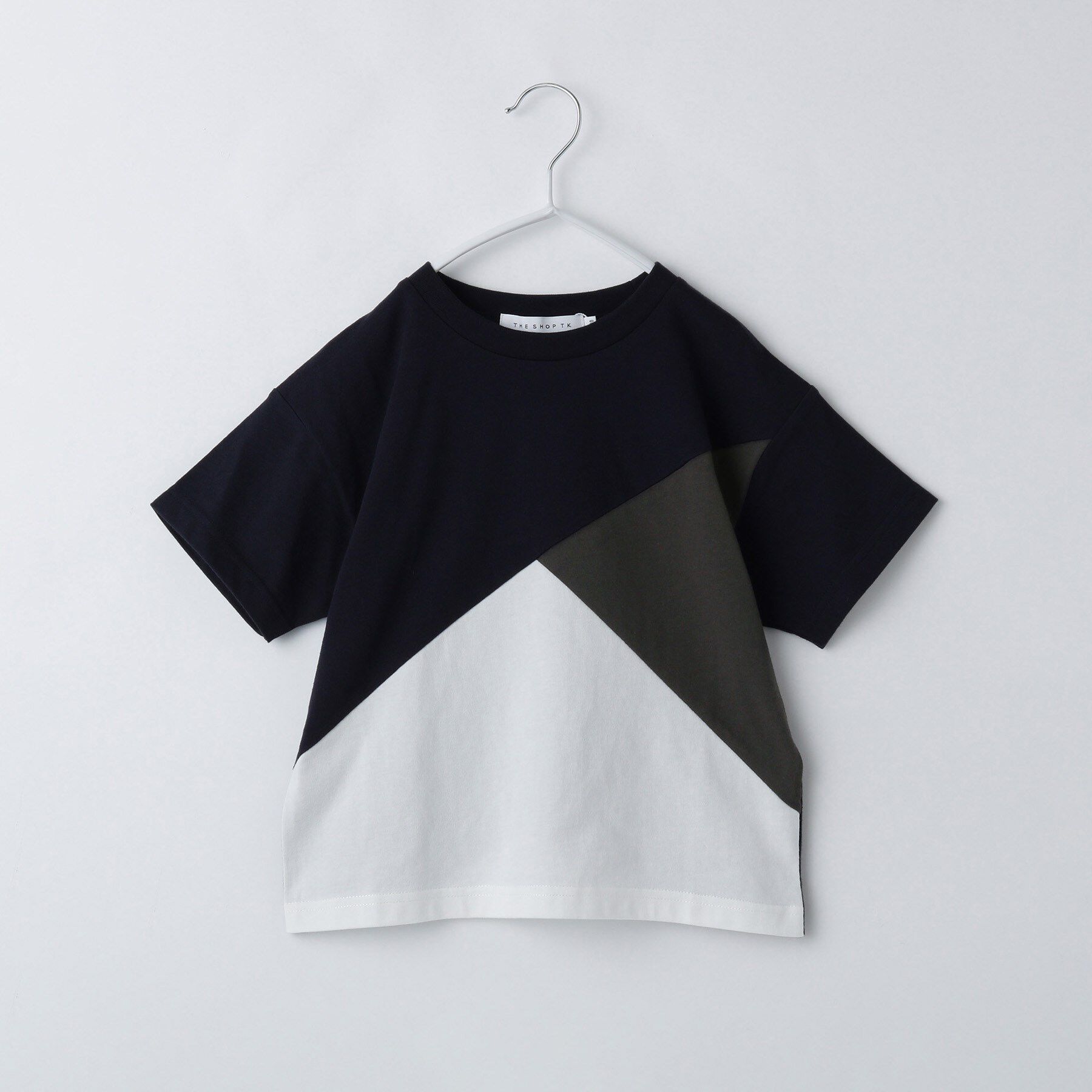 THE SHOP TK「【110－160】斜め切替配色Tシャツ/洗濯機OK」|Tシャツ・カットソー|ネイビー(594)
