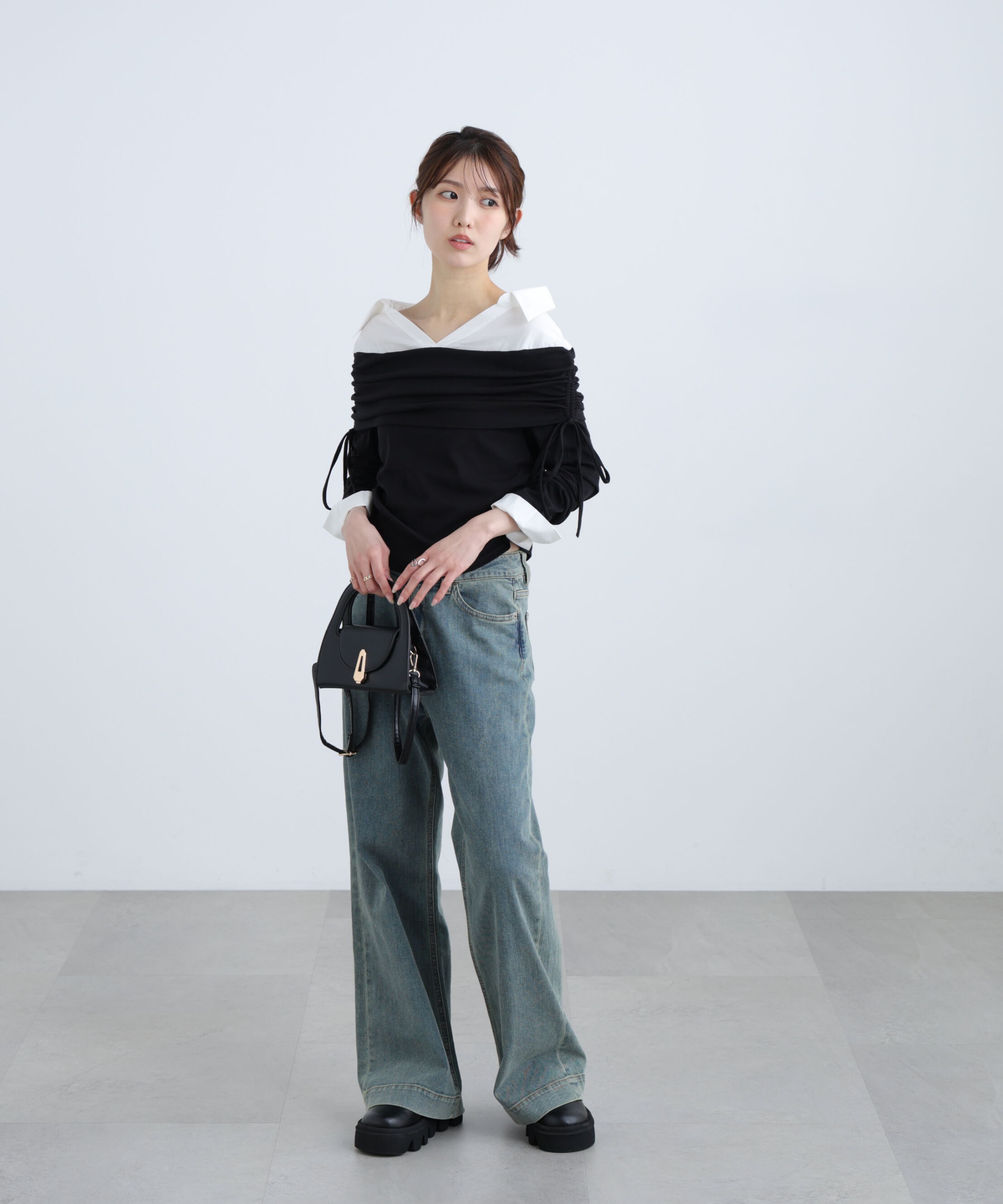  「シャツレイヤードオフショルダー」|Tシャツ・カットソー|