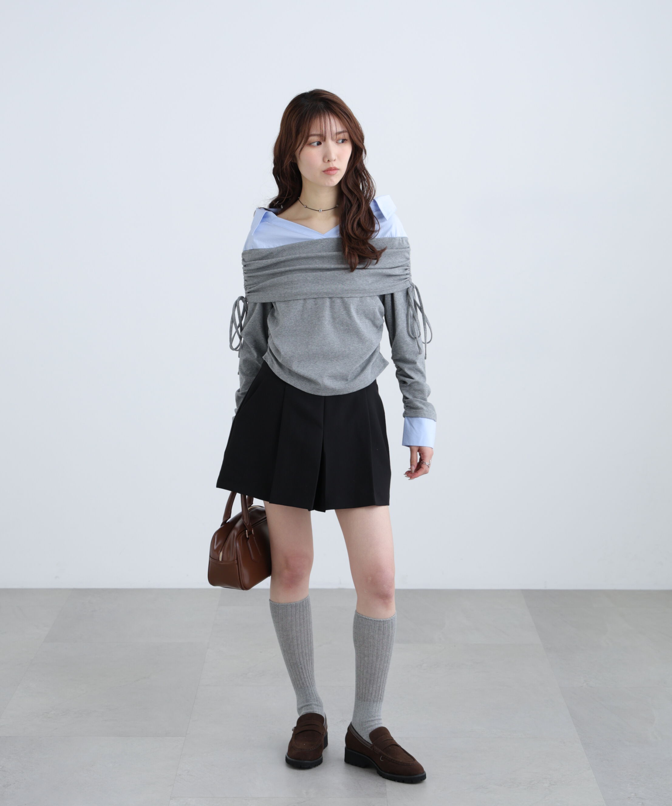  「シャツレイヤードオフショルダー」|Tシャツ・カットソー|