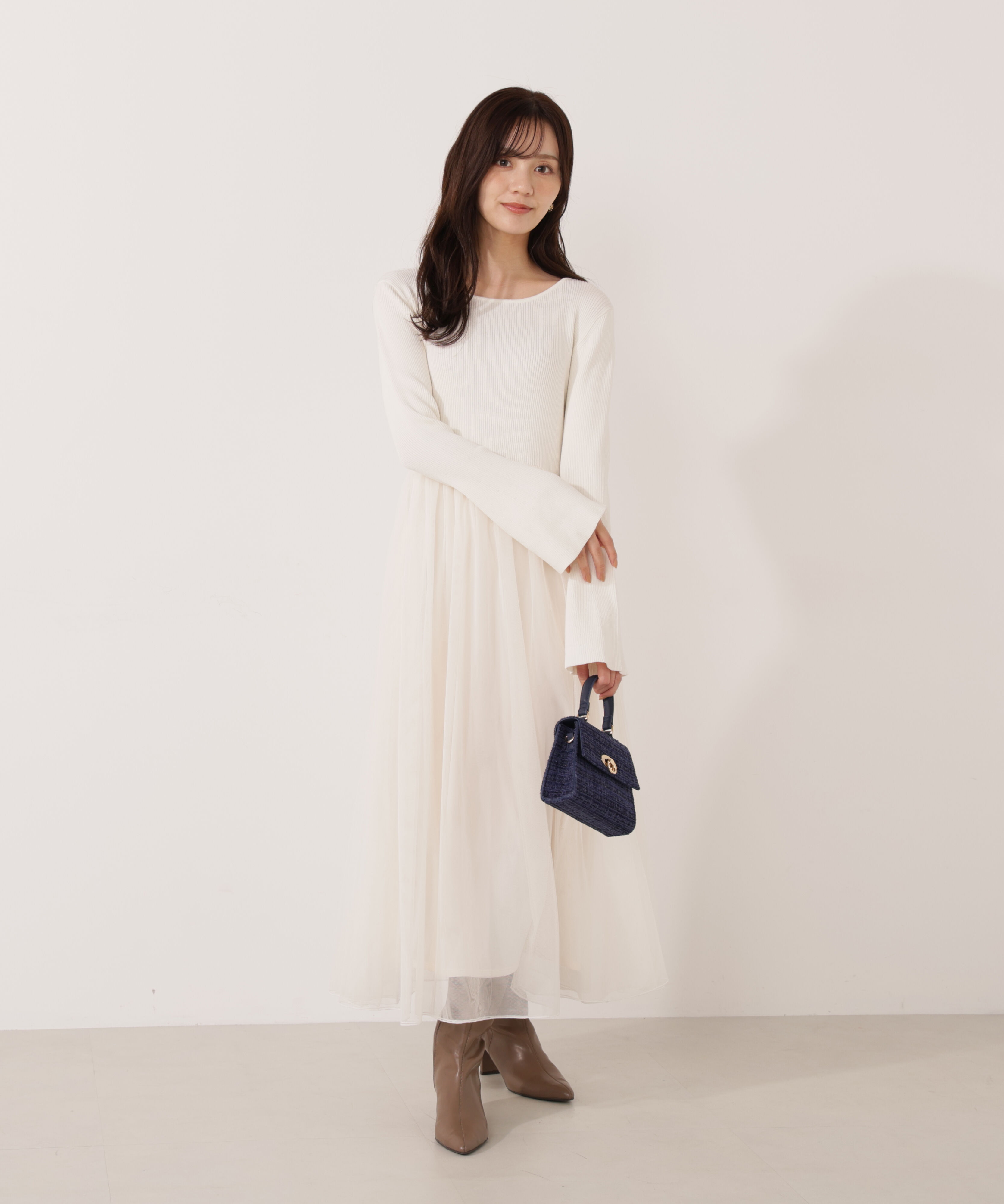 PROPORTION BODY DRESSING「《EDIT COLOGNE》チュールドッキングニットワンピース」|ワンピース|