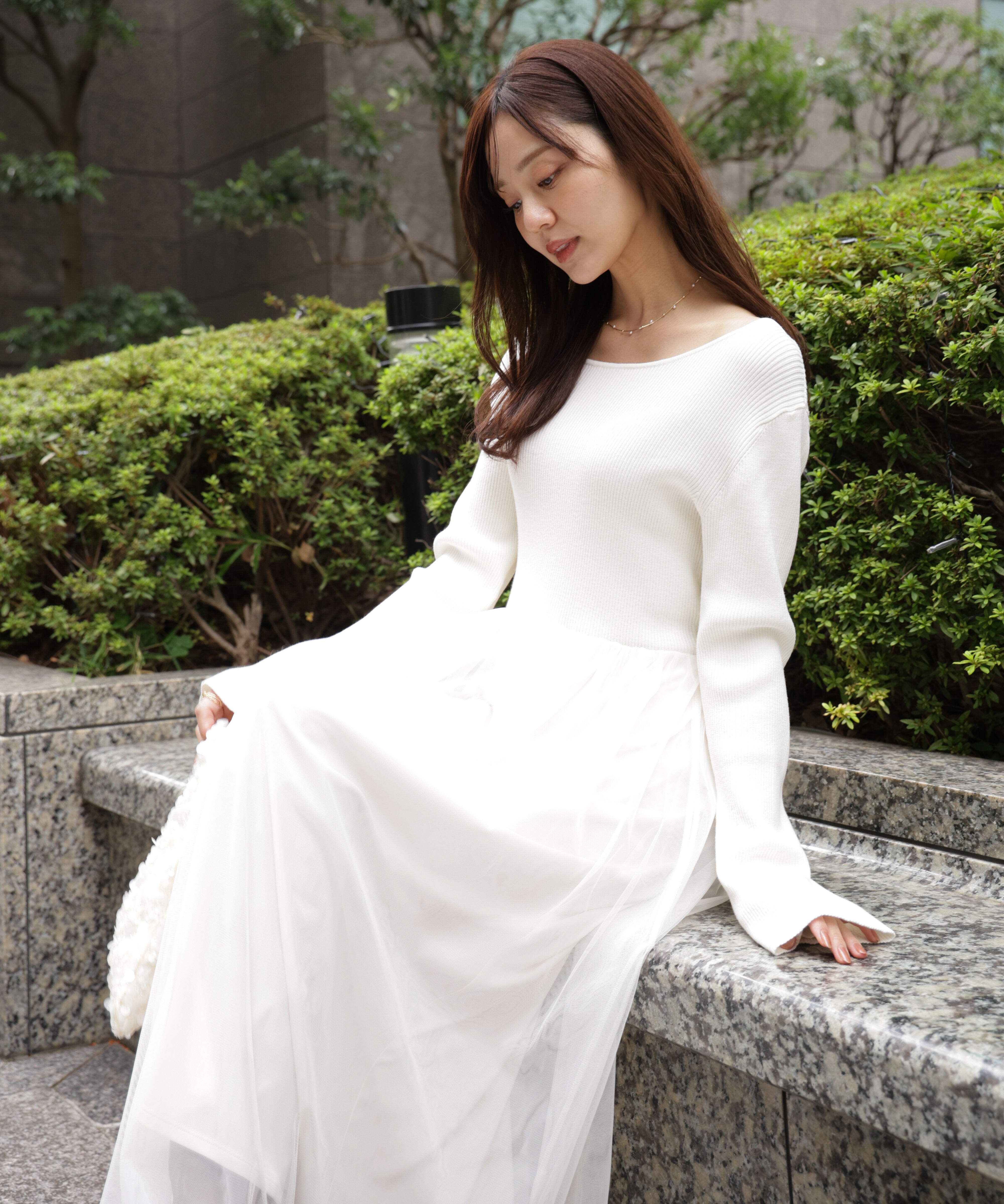 PROPORTION BODY DRESSING「《EDIT COLOGNE》チュールドッキングニットワンピース」|ワンピース|