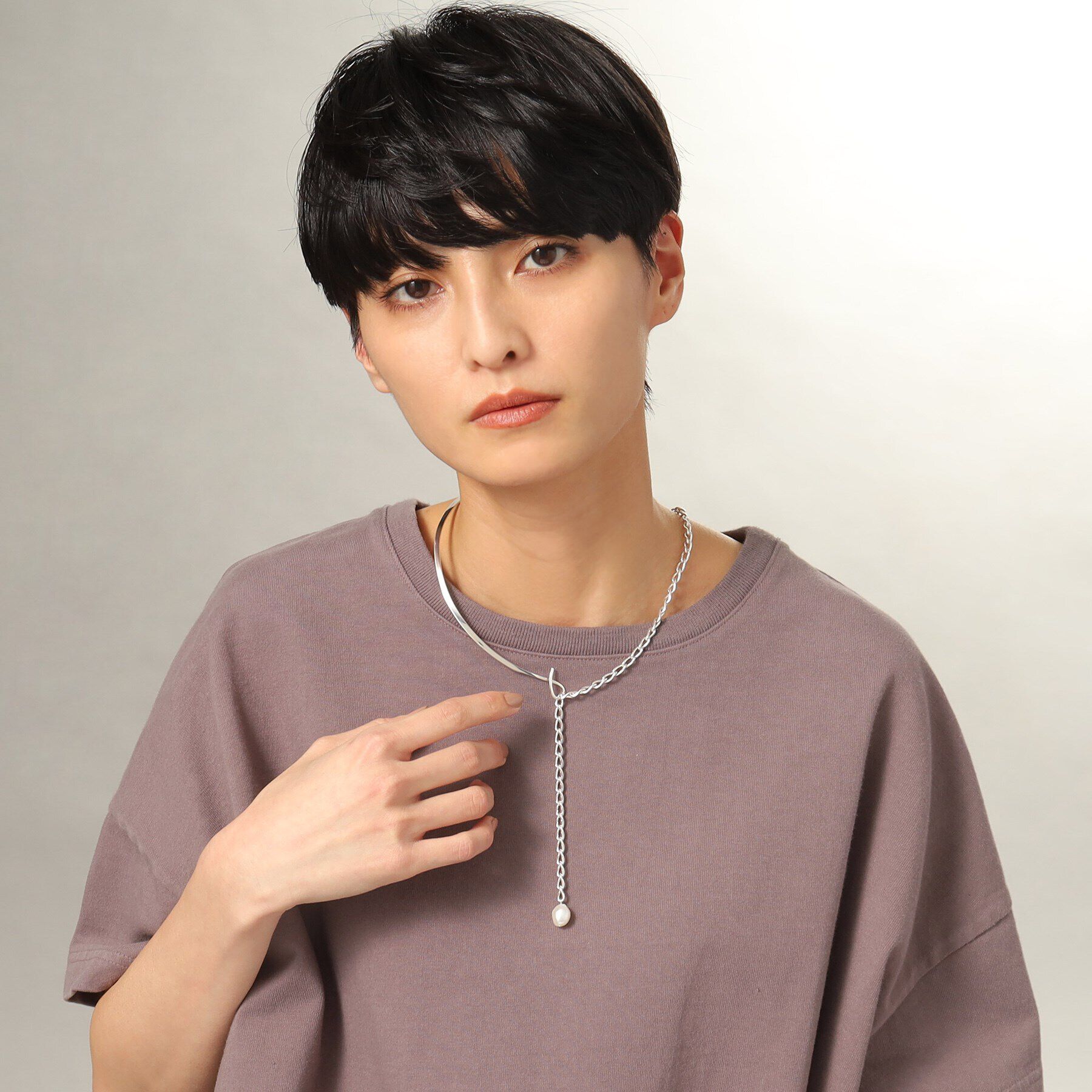 COCOSHNIK ONKITSCH「シルバー マルチチェーンネックレス メタル・パール」|ネックレス|