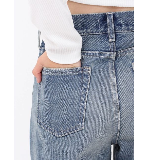 EVRIS「ランダムダメージセミワイドデニムパンツ」|デニム|
