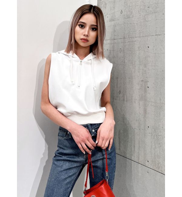 GYDA「ハーフZIPノースリーブショートパーカー」|Tシャツ・カットソー|オフホワイト