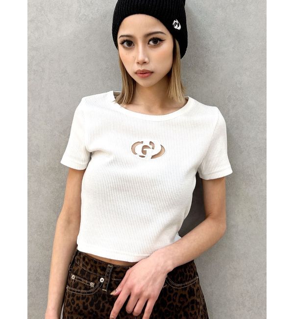 GYDA「GDカットアウトハーフスリーブテレコトップス」|Tシャツ・カットソー|