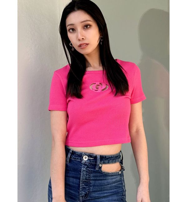 GYDA「GDカットアウトハーフスリーブテレコトップス」|Tシャツ・カットソー|