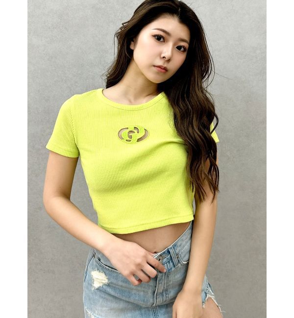 GYDA「GDカットアウトハーフスリーブテレコトップス」|Tシャツ・カットソー|