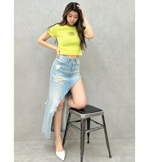 GYDA「GDカットアウトハーフスリーブテレコトップス」|Tシャツ・カットソー|