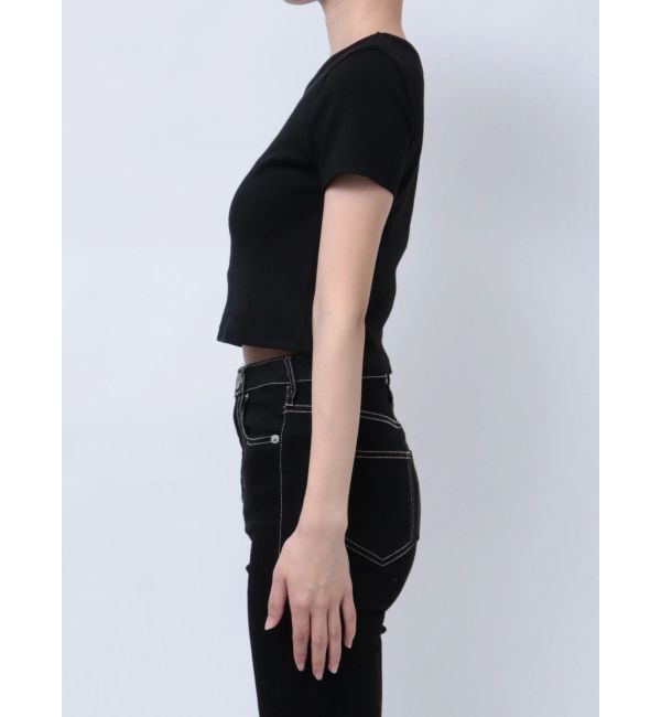 GYDA「GDカットアウトハーフスリーブテレコトップス」|Tシャツ・カットソー|