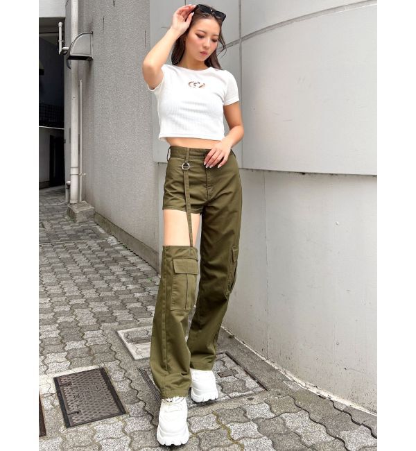 GYDA「GDカットアウトハーフスリーブテレコトップス」|Tシャツ・カットソー|