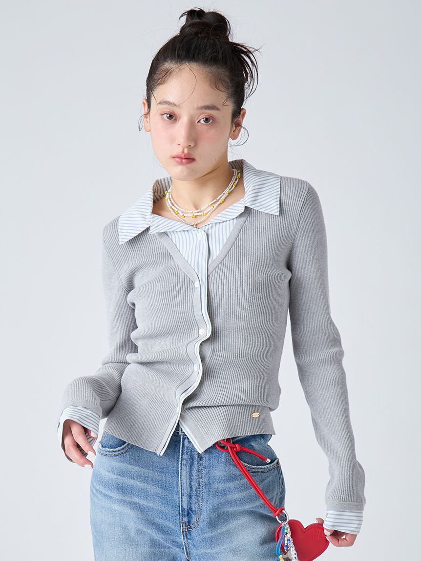LILY BROWN「シャツドッキングニットトップス」|ニット・セーター|GRY
