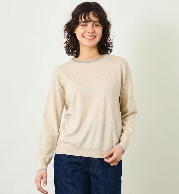 MACKINTOSH PHILOSOPHY「GREY LABEL バイカラークルーネックニット」|ニット・セーター|ベージュ