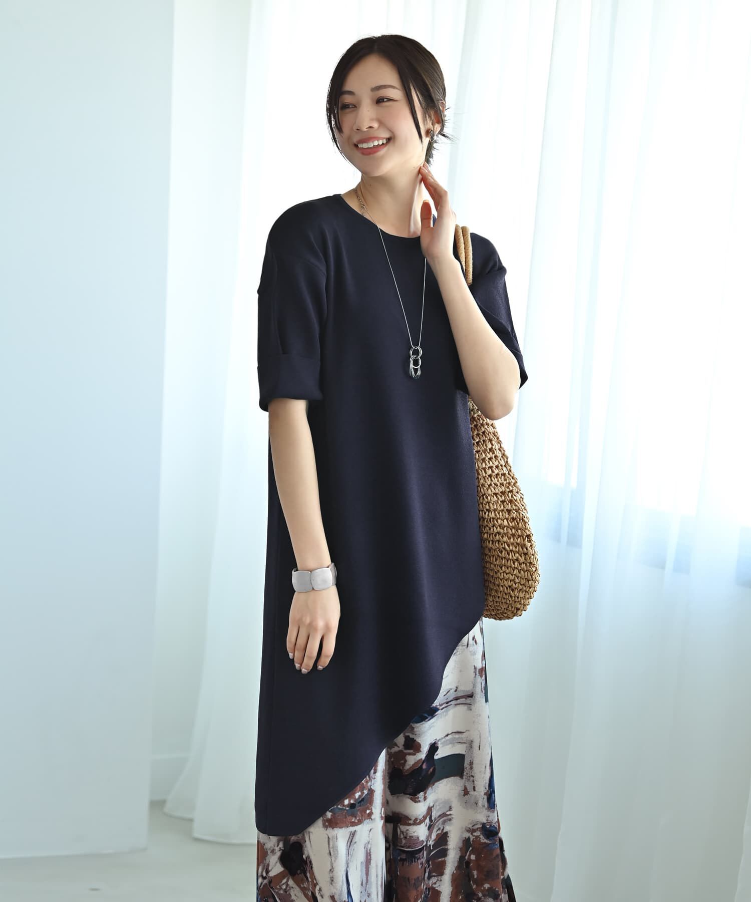 STYLE DELI「【Kana Oyama&times;BLK001】アシメトップス／DELI size」|Tシャツ・カットソー|ネイビー